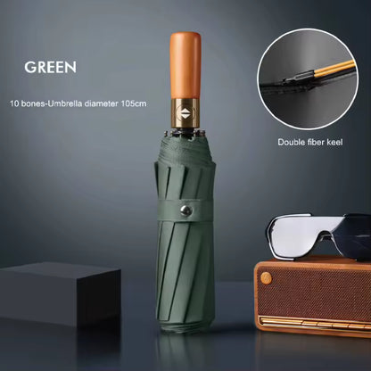 10 กระดูกไม้เนื้อแข็งย้อนยุคจับร่มอัตโนมัติเต็มรูปแบบป้องกันแสงแดดและร่มกันแดดพับรังสีอัลตราไวโอเลตส์หรับผู้ชายและผู้หญิง