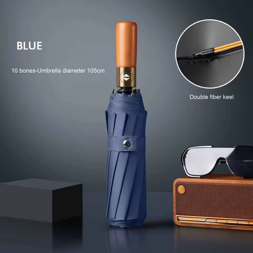 10 กระดูกไม้เนื้อแข็งย้อนยุคจับร่มอัตโนมัติเต็มรูปแบบป้องกันแสงแดดและร่มกันแดดพับรังสีอัลตราไวโอเลตส์หรับผู้ชายและผู้หญิง