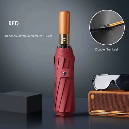 10 กระดูกไม้เนื้อแข็งย้อนยุคจับร่มอัตโนมัติเต็มรูปแบบป้องกันแสงแดดและร่มกันแดดพับรังสีอัลตราไวโอเลตส์หรับผู้ชายและผู้หญิง