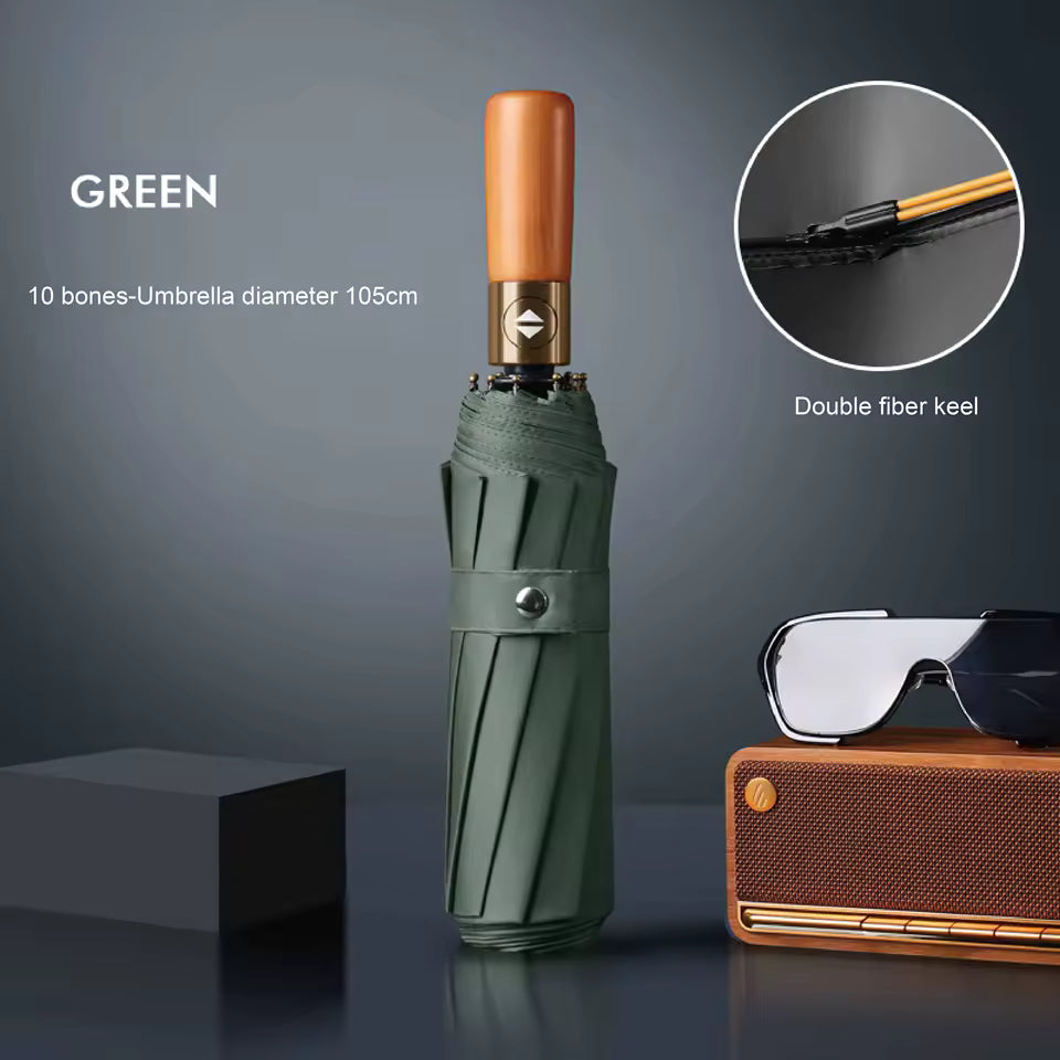 10 กระดูกไม้เนื้อแข็งย้อนยุคจับร่มอัตโนมัติเต็มรูปแบบป้องกันแสงแดดและร่มกันแดดพับรังสีอัลตราไวโอเลตส์หรับผู้ชายและผู้หญิง