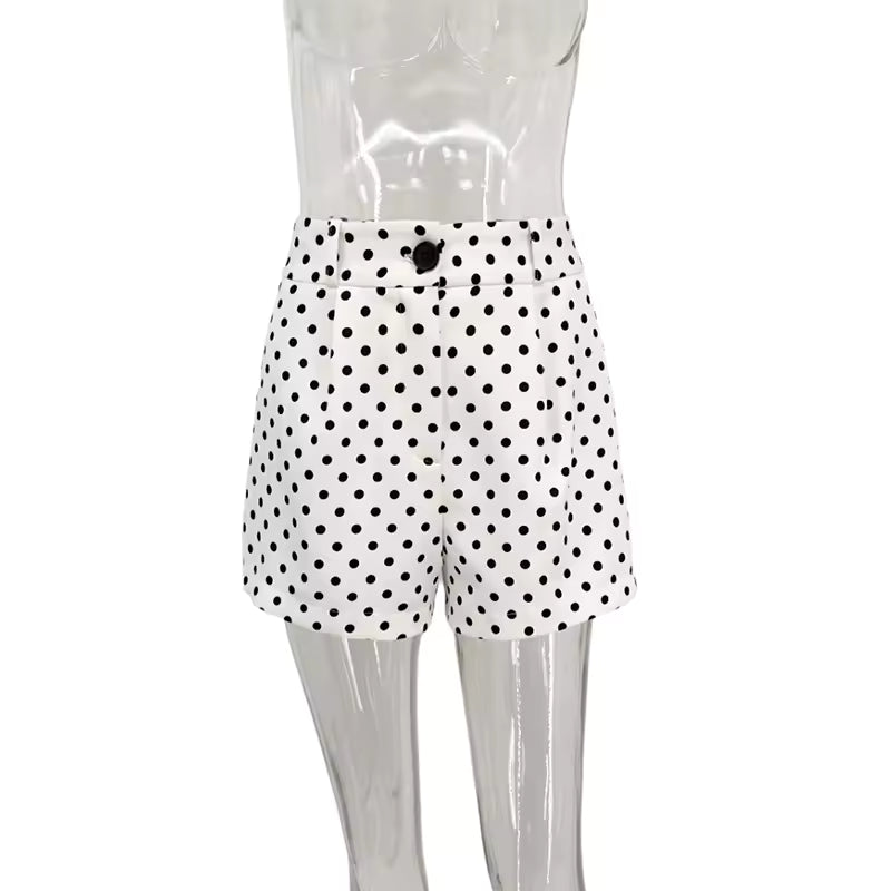 Trendix Polka Dot พิมพ์กางเกง 2 ชิ้นชุดผู้หญิงแขนยาว Patchwork Contrast เสื้อแจ็คเก็ตและสบายๆเดินกางเกงขาสั้นชุด