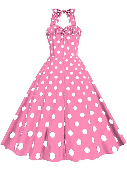 ชุดเดรสสีดำพิมพ์ลายจุดวินเทจสำหรับผู้หญิงชุดเดรสคอลึกcosplayชุดเดรสเซ็กซี่สำหรับปาร์ตี้ดูร้อน