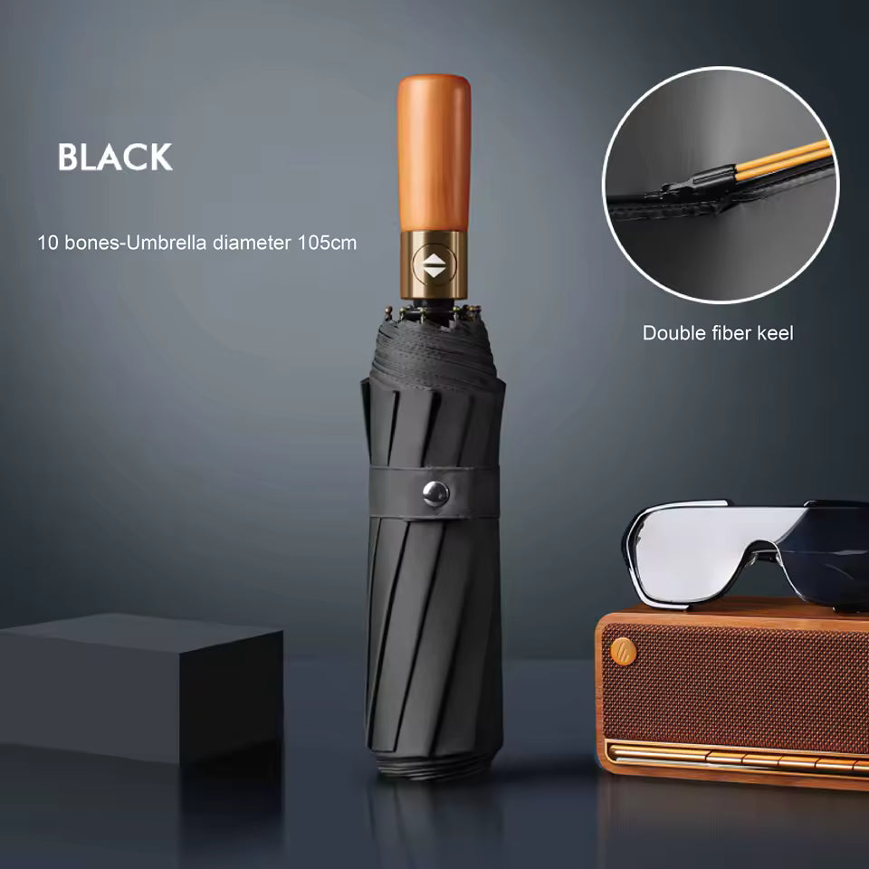 10 กระดูกไม้เนื้อแข็งย้อนยุคจับร่มอัตโนมัติเต็มรูปแบบป้องกันแสงแดดและร่มกันแดดพับรังสีอัลตราไวโอเลตส์หรับผู้ชายและผู้หญิง