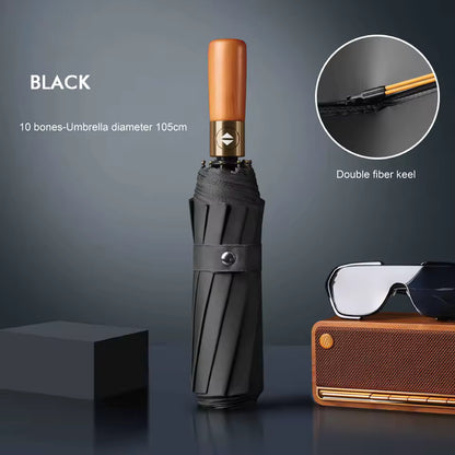 10 กระดูกไม้เนื้อแข็งย้อนยุคจับร่มอัตโนมัติเต็มรูปแบบป้องกันแสงแดดและร่มกันแดดพับรังสีอัลตราไวโอเลตส์หรับผู้ชายและผู้หญิง