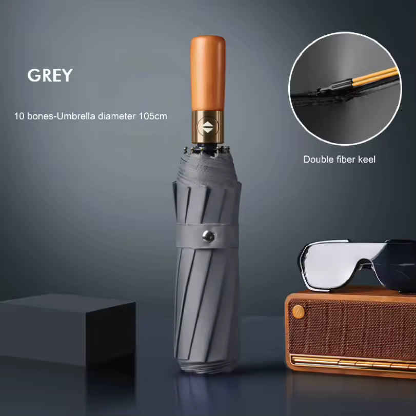 10 กระดูกไม้เนื้อแข็งย้อนยุคจับร่มอัตโนมัติเต็มรูปแบบป้องกันแสงแดดและร่มกันแดดพับรังสีอัลตราไวโอเลตส์หรับผู้ชายและผู้หญิง