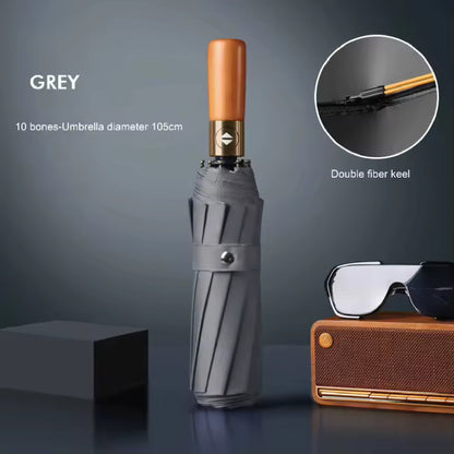 10 กระดูกไม้เนื้อแข็งย้อนยุคจับร่มอัตโนมัติเต็มรูปแบบป้องกันแสงแดดและร่มกันแดดพับรังสีอัลตราไวโอเลตส์หรับผู้ชายและผู้หญิง
