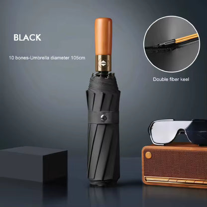 10 กระดูกไม้เนื้อแข็งย้อนยุคจับร่มอัตโนมัติเต็มรูปแบบป้องกันแสงแดดและร่มกันแดดพับรังสีอัลตราไวโอเลตส์หรับผู้ชายและผู้หญิง