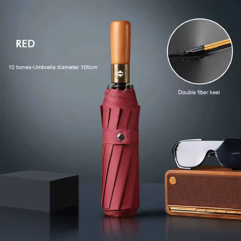 10 กระดูกไม้เนื้อแข็งย้อนยุคจับร่มอัตโนมัติเต็มรูปแบบป้องกันแสงแดดและร่มกันแดดพับรังสีอัลตราไวโอเลตส์หรับผู้ชายและผู้หญิง